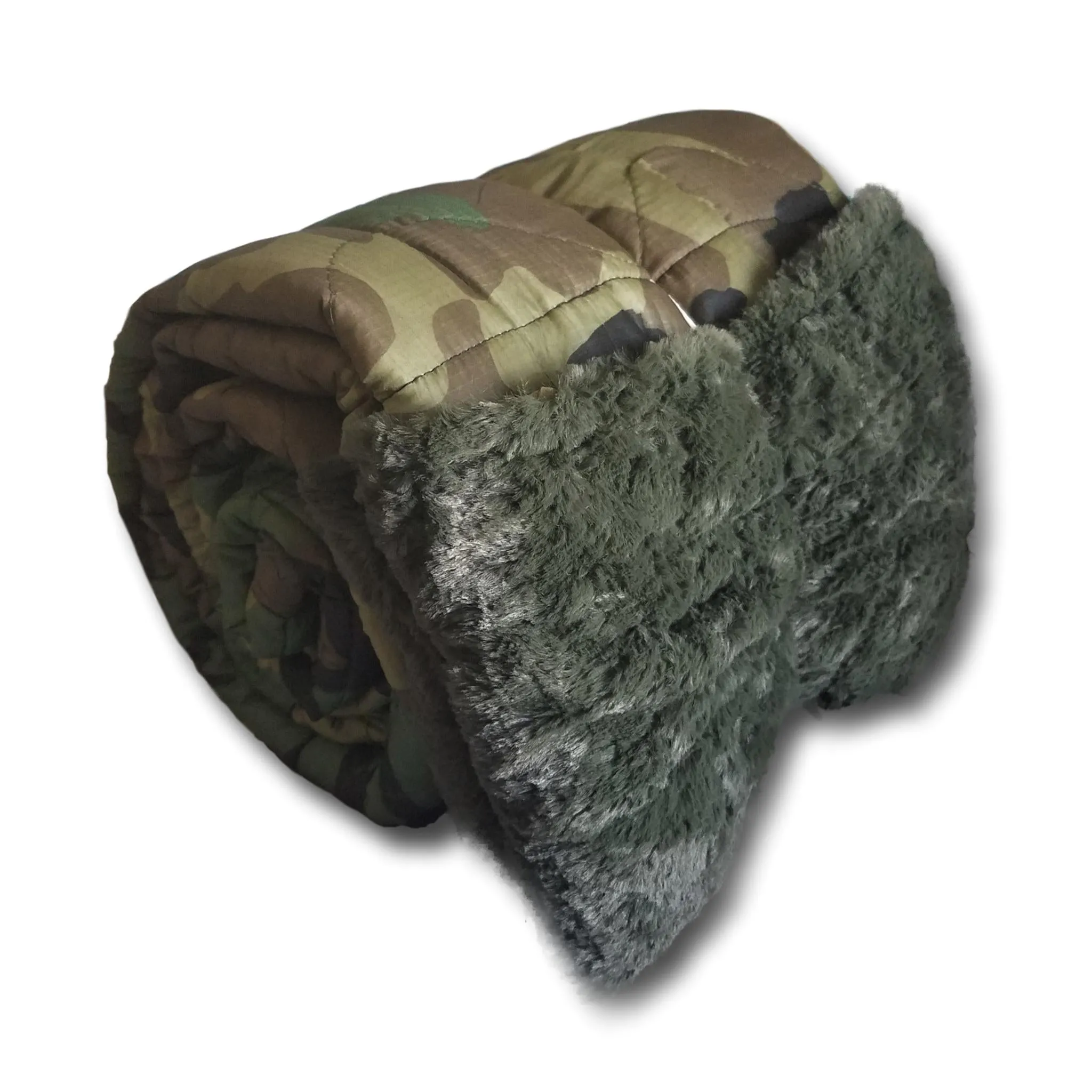 Woodland Camo Pattern Loden Green Faux Fur
