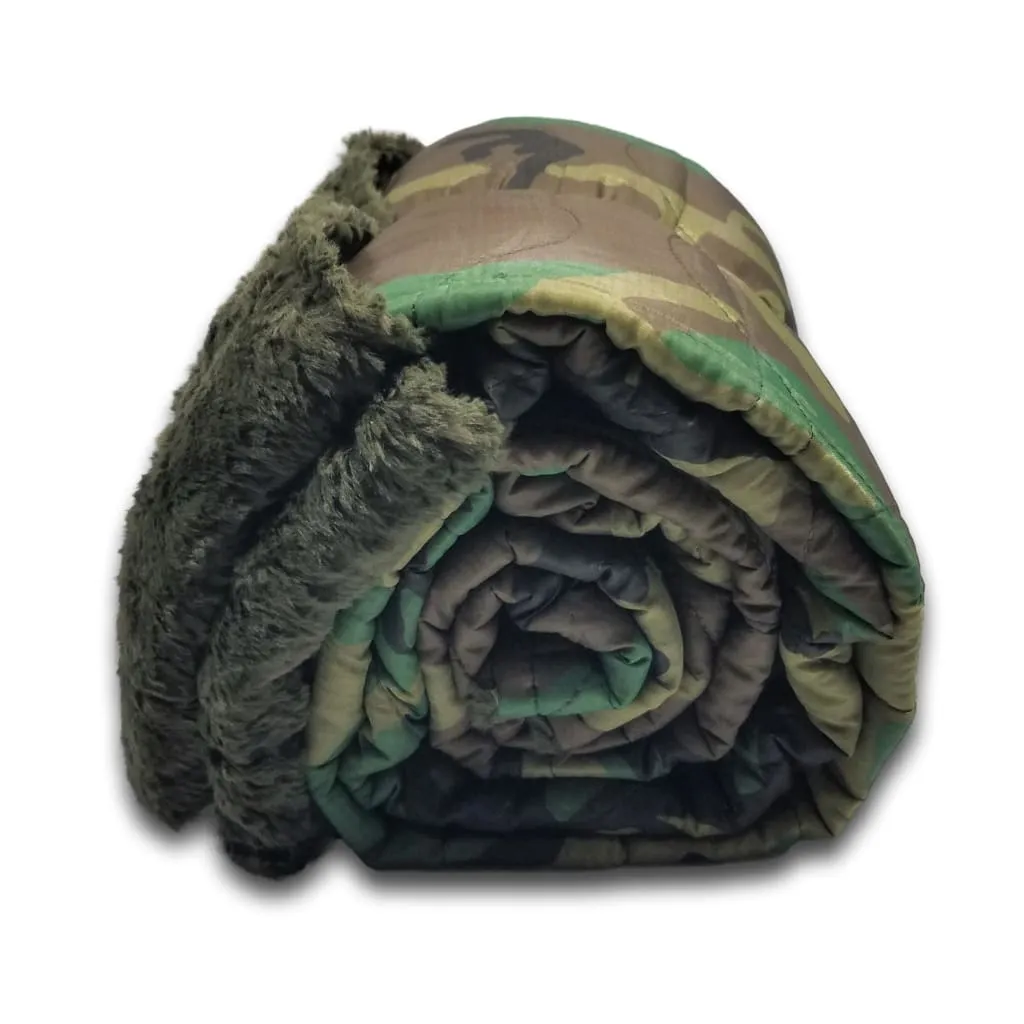 Woodland Camo Pattern Loden Green Faux Fur
