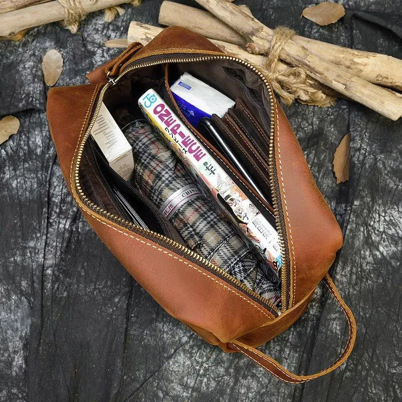 Woosir Leather Toiletry Bag Dopp Kit Shaving Case