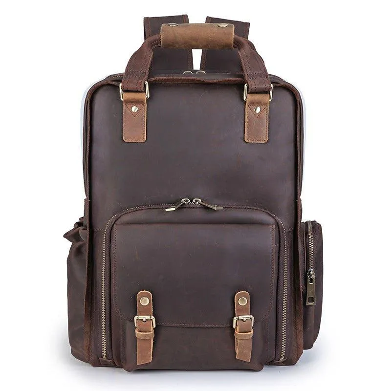 Woosir Vintage Leather Camera Backpack Fit Laptop