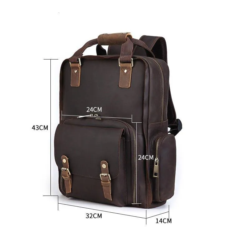 Woosir Vintage Leather Camera Backpack Fit Laptop
