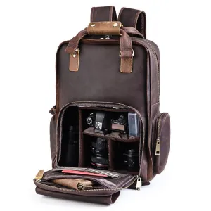 Woosir Vintage Leather Camera Backpack Fit Laptop