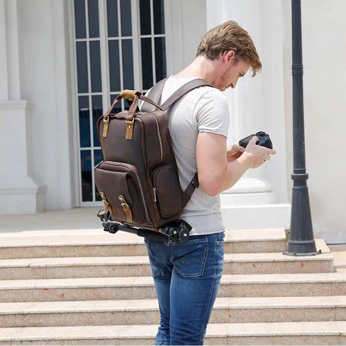 Woosir Vintage Leather Camera Backpack Fit Laptop