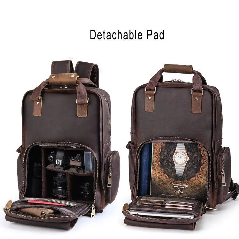 Woosir Vintage Leather Camera Backpack Fit Laptop