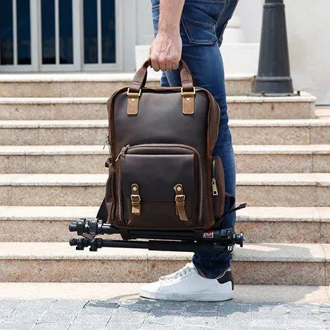 Woosir Vintage Leather Camera Backpack Fit Laptop