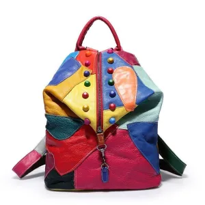 Woosir Womens Leather Backpack Rivet Decoration