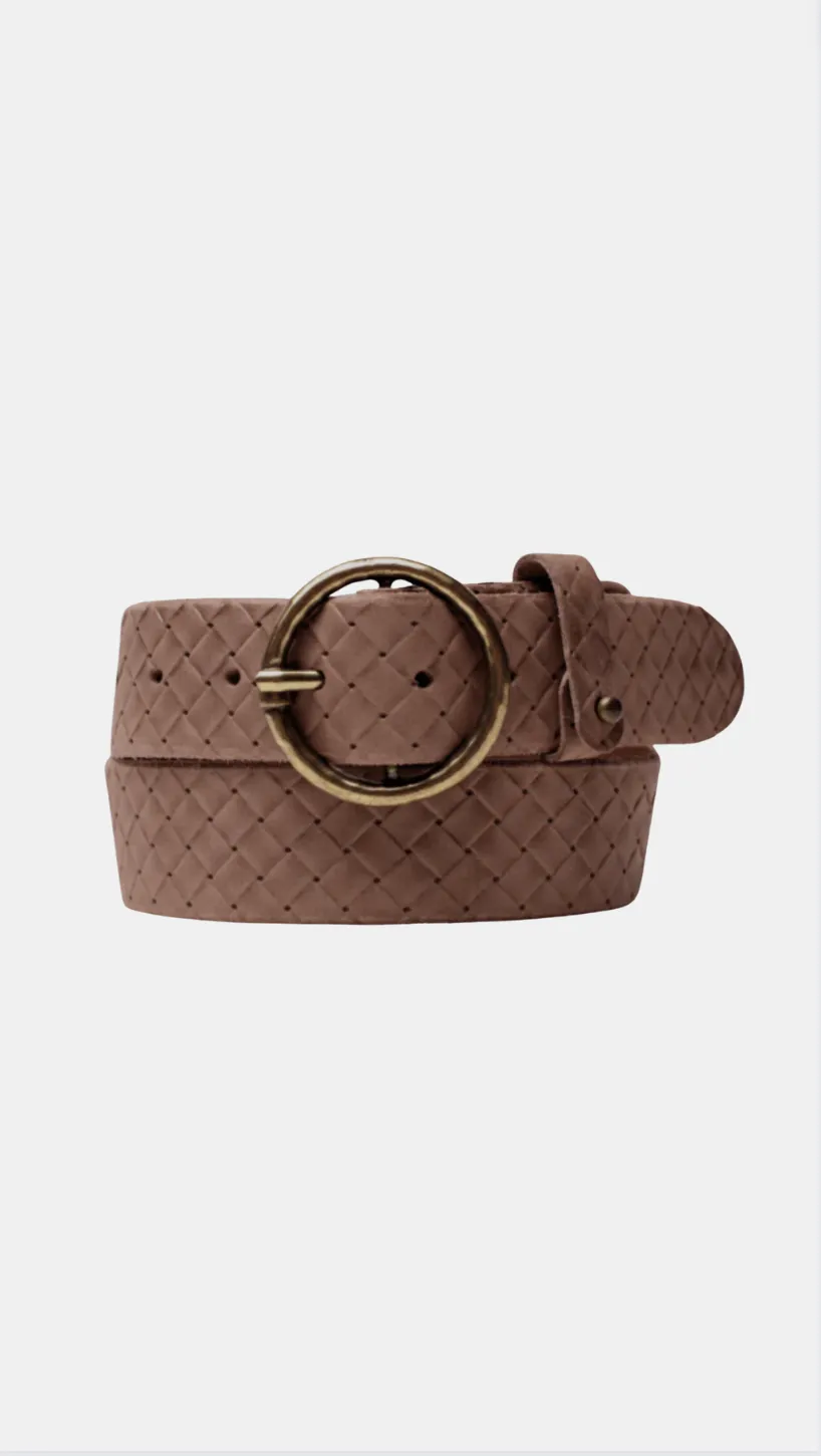 Zoya | Embossed Braided Leather Belt - Brown